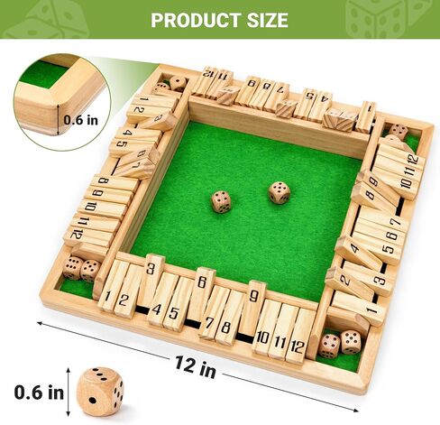 ropoda Shut The Box Game, Upgraded 12 Numbers Wooden Board Games for Adult and Kids, Shut The Box Dice Game -Addition Training, Fun for Family Game Night in Kuwait