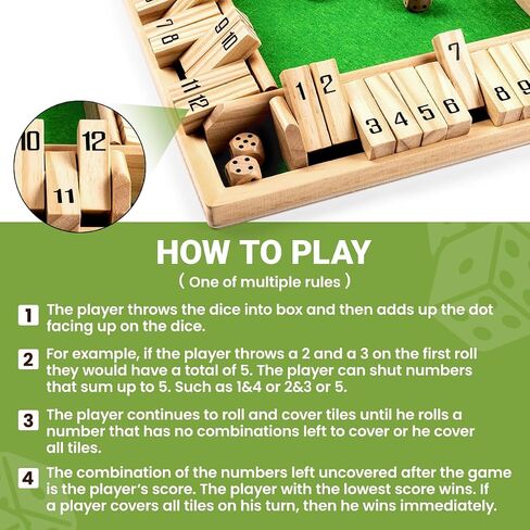 ropoda Shut The Box Game, Upgraded 12 Numbers Wooden Board Games for Adult and Kids, Shut The Box Dice Game -Addition Training, Fun for Family Game Night in Kuwait