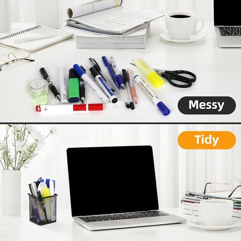 TooCust Black Mesh Pencil Cup Holder for Desk, 12 Pack Mesh Square Pen Holder - Thickened Metal & Non-Slip Bottom, Mesh Wire Pencil Cup Makeup Brush Holders Pen Cup Bulks for Home, School & Office in Saudi Arabia