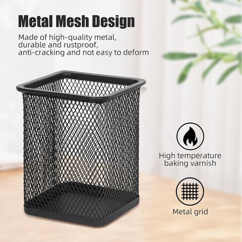 TooCust Black Mesh Pencil Cup Holder for Desk, 12 Pack Mesh Square Pen Holder - Thickened Metal & Non-Slip Bottom, Mesh Wire Pencil Cup Makeup Brush Holders Pen Cup Bulks for Home, School & Office in Saudi Arabia