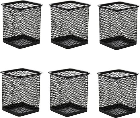 TooCust Black Mesh Pencil Cup Holder for Desk, 12 Pack Mesh Square Pen Holder - Thickened Metal & Non-Slip Bottom, Mesh Wire Pencil Cup Makeup Brush Holders Pen Cup Bulks for Home, School & Office in Saudi Arabia