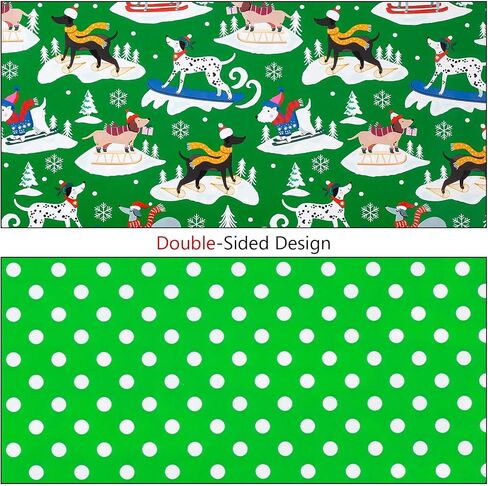 MIMUTI Dog Christmas Wrapping Paper - Green Christmas Wrapping Paper Roll, 17in x 33ft, Reversible Cute Dog Christmas Wrapping Paper Design for Holiday, Party, Celebration in Saudi Arabia