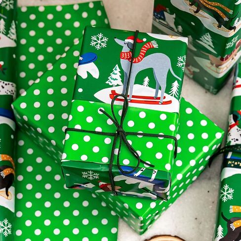 MIMUTI Dog Christmas Wrapping Paper - Green Christmas Wrapping Paper Roll, 17in x 33ft, Reversible Cute Dog Christmas Wrapping Paper Design for Holiday, Party, Celebration in Saudi Arabia
