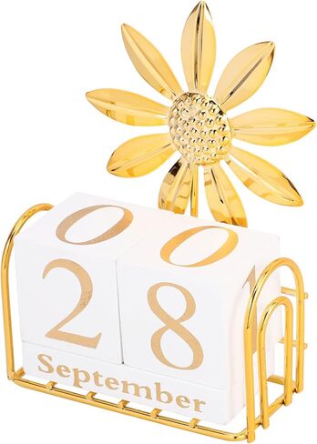 Toddmomy 1 Set Perpetual Calendar Vintage Rustic Wooden Block Calendar Month Date Display Calendar for Home Office Decor (Golden Palm Tree) in Saudi Arabia