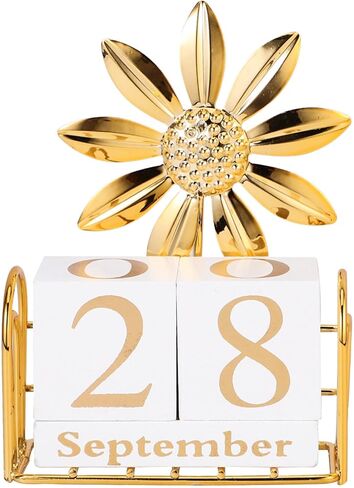 Toddmomy 1 Set Perpetual Calendar Vintage Rustic Wooden Block Calendar Month Date Display Calendar for Home Office Decor (Golden Palm Tree) in Saudi Arabia