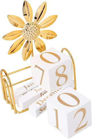 Toddmomy 1 Set Perpetual Calendar Vintage Rustic Wooden Block Calendar Month Date Display Calendar for Home Office Decor (Golden Palm Tree) in Saudi Arabia