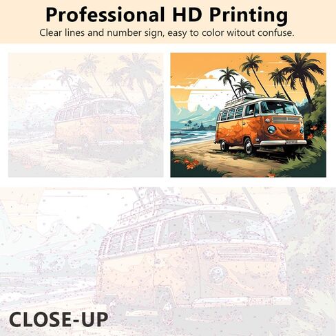 Paint by Numbers for Adults Car on The Beach Adults' Paint by Number Kits Travel Bus Sunset Landscape Art Painting Kits with Brushes Oil Painting Art Crafts 16x20 in in Saudi Arabia