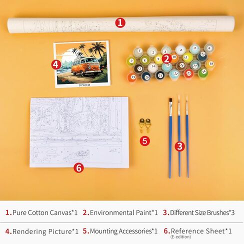 Paint by Numbers for Adults Car on The Beach Adults' Paint by Number Kits Travel Bus Sunset Landscape Art Painting Kits with Brushes Oil Painting Art Crafts 16x20 in in Saudi Arabia