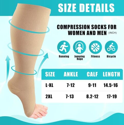 4 Pairs Compression Socks,Open Toe Compression Socks 15-20 mmHg,Compression Stockings for Women & Men,Toeless Compression Socks,Knee High Length Stockings for Circulation Support in Kuwait