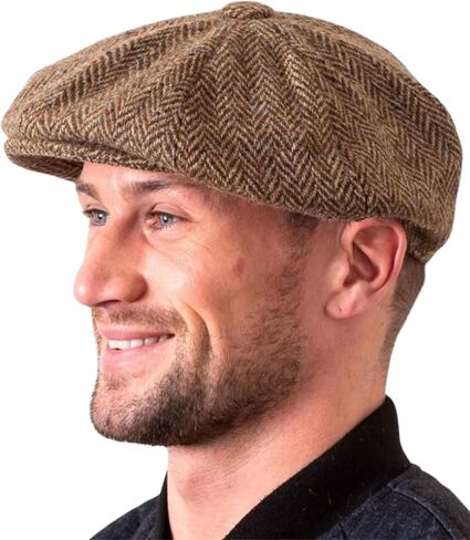 Men's Irish Donegal Tweed Gatsby Cap, Wool Flat Cap Traditional 8 Piece Herringbone in Saudi Arabia