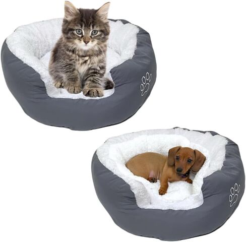 Evelots Warm Pet Bed for Cats or Small Dogs - Calming, Anti-Anxiety, Soft, Cozy Donut Cuddler -Removeable Fluffy Sherpa Insert- Machine Washable -Fleece Lining- Non-Slip Bottom -Assorted Colors in Kuwait