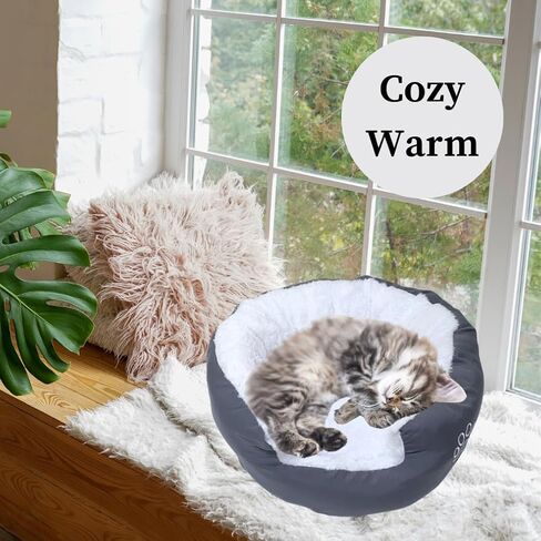 Evelots Warm Pet Bed for Cats or Small Dogs - Calming, Anti-Anxiety, Soft, Cozy Donut Cuddler -Removeable Fluffy Sherpa Insert- Machine Washable -Fleece Lining- Non-Slip Bottom -Assorted Colors in Kuwait