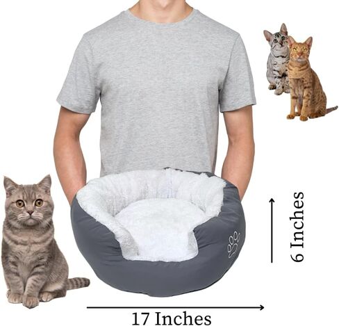 Evelots Warm Pet Bed for Cats or Small Dogs - Calming, Anti-Anxiety, Soft, Cozy Donut Cuddler -Removeable Fluffy Sherpa Insert- Machine Washable -Fleece Lining- Non-Slip Bottom -Assorted Colors in Kuwait