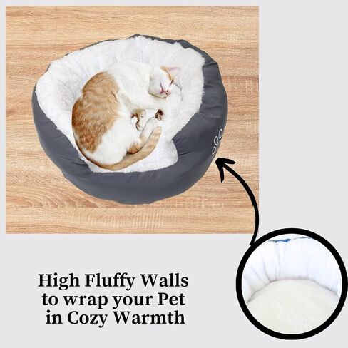 Evelots Warm Pet Bed for Cats or Small Dogs - Calming, Anti-Anxiety, Soft, Cozy Donut Cuddler -Removeable Fluffy Sherpa Insert- Machine Washable -Fleece Lining- Non-Slip Bottom -Assorted Colors in Kuwait