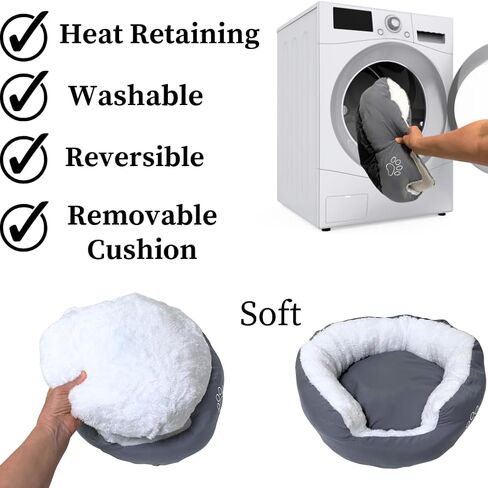 Evelots Warm Pet Bed for Cats or Small Dogs - Calming, Anti-Anxiety, Soft, Cozy Donut Cuddler -Removeable Fluffy Sherpa Insert- Machine Washable -Fleece Lining- Non-Slip Bottom -Assorted Colors in Kuwait