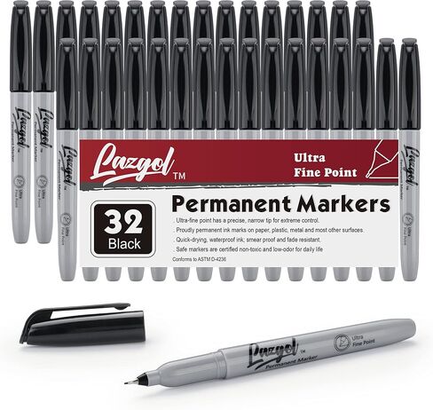Permanent Markers Bulk, 32 Pack Black Permanent Marker Set, Fine Tip, Waterproof Markers, Premium Smear Proof Pens, Waterproof, Quick Drying, Office Supplies for School, Office, Home in Saudi Arabia