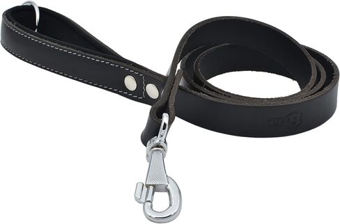 Leather Dog Leash – Heavy-Duty Dog Leashes for Medium and Large Dogs – Genuine Vegetable Tanned Leather – Soft Padded Handle - (L - 4 ft x 1 inch, Black) in Saudi Arabia