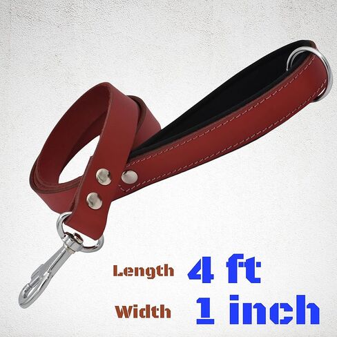 Leather Dog Leash – Heavy-Duty Dog Leashes for Medium and Large Dogs – Genuine Vegetable Tanned Leather – Soft Padded Handle - (L - 4 ft x 1 inch, Black) in Saudi Arabia