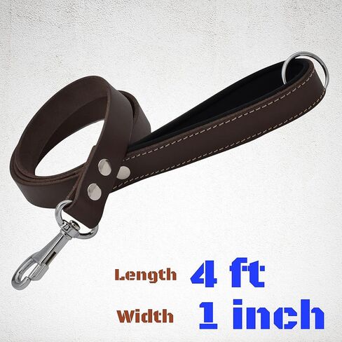 Leather Dog Leash – Heavy-Duty Dog Leashes for Medium and Large Dogs – Genuine Vegetable Tanned Leather – Soft Padded Handle - (L - 4 ft x 1 inch, Black) in Saudi Arabia
