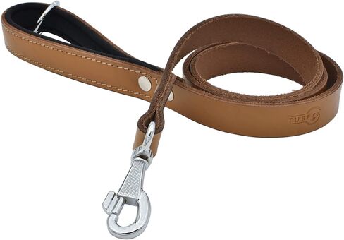 Leather Dog Leash – Heavy-Duty Dog Leashes for Medium and Large Dogs – Genuine Vegetable Tanned Leather – Soft Padded Handle - (L - 4 ft x 1 inch, Black) in Saudi Arabia