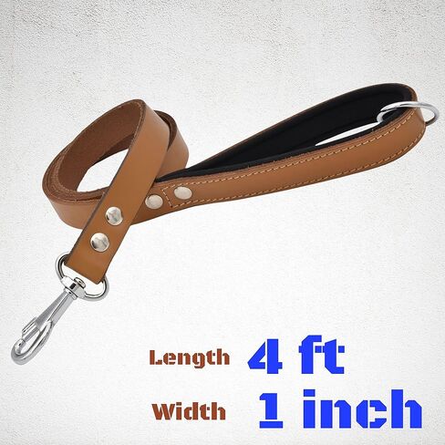 Leather Dog Leash – Heavy-Duty Dog Leashes for Medium and Large Dogs – Genuine Vegetable Tanned Leather – Soft Padded Handle - (L - 4 ft x 1 inch, Black) in Saudi Arabia