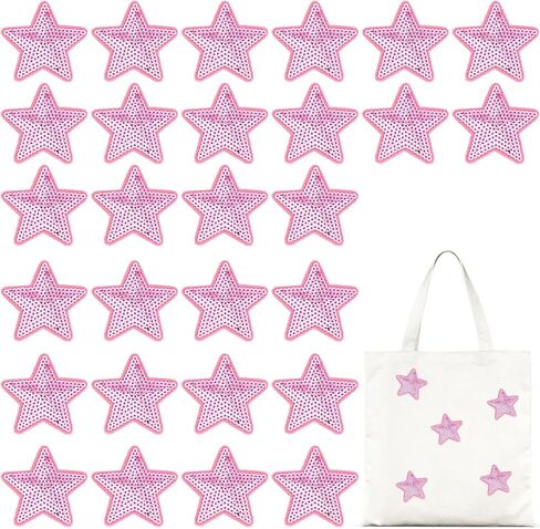 28Pcs Sequin Star Iron on Patches Shiny Star Embroidered Patches Decorative Glitter Appliques DIY Iron Patches Sew On Clothing Hat Backpacks Stickers Accessories Shoes Sequin Decoration (Pink) in Kuwait
