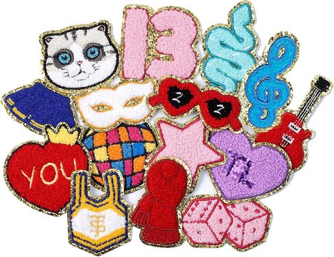 15PCS Chenille Patches Music Patches Iron On Heart Scarf Cat Note Disco Ball Patch DIY Sew On Applique Backpack Clothes Jackets Jeans Decor Sticker in Saudi Arabia