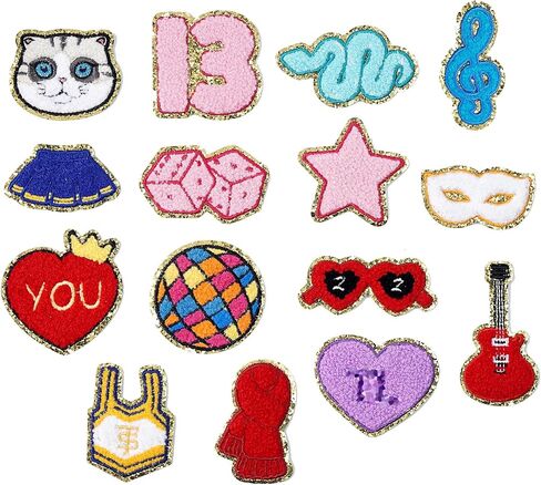 15PCS Chenille Patches Music Patches Iron On Heart Scarf Cat Note Disco Ball Patch DIY Sew On Applique Backpack Clothes Jackets Jeans Decor Sticker in Saudi Arabia