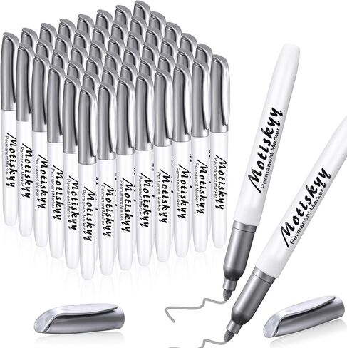 48 Pcs Metallic Permanent Markers Bulk Metallic Marker Pens Medium Tip Quick Dry Paint Markers for Classroom DIY Crafts Artist Illustration Gift Card Making(Silver) in Kuwait