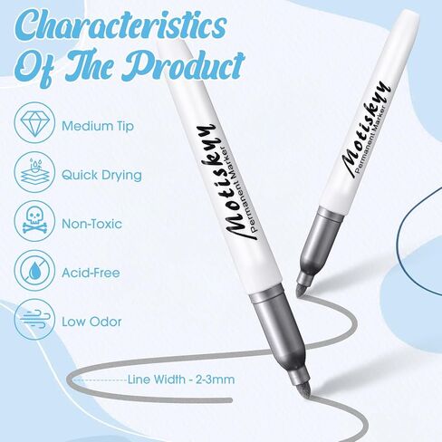 48 Pcs Metallic Permanent Markers Bulk Metallic Marker Pens Medium Tip Quick Dry Paint Markers for Classroom DIY Crafts Artist Illustration Gift Card Making(Silver) in Kuwait