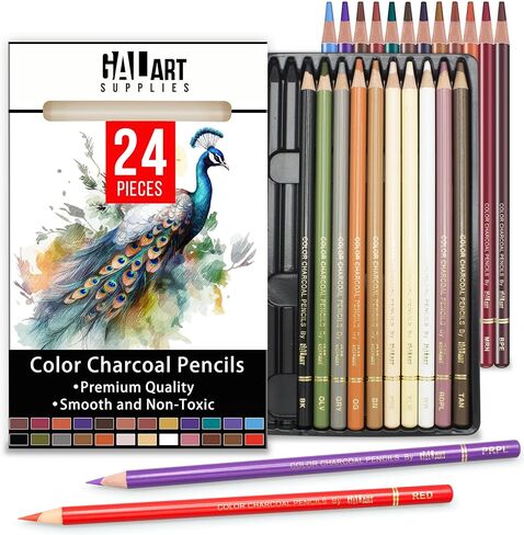 Galart Colorful Charcoal Pencils for Drawing Set- 12 Pieces Pre-Sharped Pastels Pencils and Chalk Pencils with organizer tray for Superior Shading, Seamless Blending, Vibrant Coloring (24) in Saudi Arabia