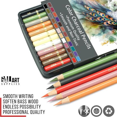 Galart Colorful Charcoal Pencils for Drawing Set- 12 Pieces Pre-Sharped Pastels Pencils and Chalk Pencils with organizer tray for Superior Shading, Seamless Blending, Vibrant Coloring (24) in Saudi Arabia