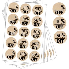 Natural Kraft Blank Off Price Stickers Labels, 1 Inch 10% Percent Off 50% Percent Off Stickers for Retail (510 Adhesive Circle Labels)