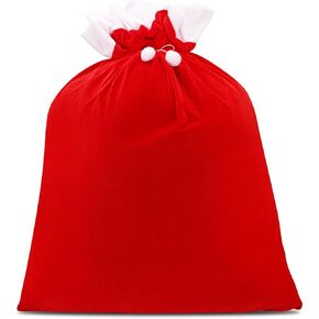 PEUTIER Christmas Santa Jumbo Gift Bag, Reusable Extra Large Xmas Sacks Red Soft Christmas Velvet Drawstring Bags for Wrapping Gifts Party Christmas Tree Decor