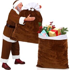 Shappy 2 Pcs Christmas Velvet Santa Claus Bags 20 x 28 Inch Large Santa Gift Sack with Drawstring Santa Claus Bag Christmas Gift Presents Bags for Xmas Present Toys Holiday Party Supplies(Brown)