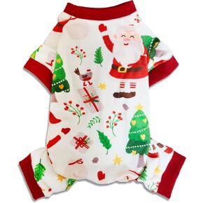 Christmas Dog Cat Winter Holiday Santa Clause Apparel Shirt Jumpsuits with Sleeves for Boys and Girls Small Pet Puppies Doggie