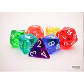 Prism Translucent GM Dice with White Numbers 16mm (5/8in) Set of 7 Chessex