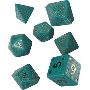Q WORKSHOP RuneQuest RPG Dice Set 7 Polyhedral Pieces (Turquoise & Gold)