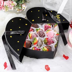 صندوق على شكل قلب لعيد الحب مع شريط من الورق المقوى على شكل قلب، صندوق زهور، صندوق هدايا دوار من الزهور لترتيبات الزهور الفاخرة والهدايا، عيد الأم، عيد ميلاد الزفاف (أسود) in Kuwait