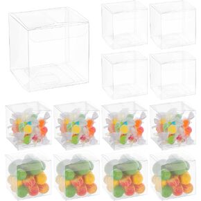 BENECREAT 120pcs Clear Plastic Favor Box 2.4x2.4x2.4 Inches Gift Packing Box for Candy Choclate and Dessert, Wedding Party Treats, Valentine's Day Festival Gift Packaging