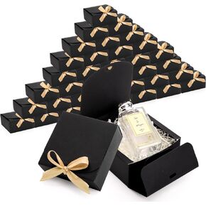 ZENFUN 36 Pack Small Black Gift Boxes with Lids Valentine's, 4.5" x4.5"x2" Square Cardboard Gift Boxes with Champagne Wrap Ribbons, Proposal Box Gift Wrap Boxes for Presents Birthday Wedding Party Chocolate Candy