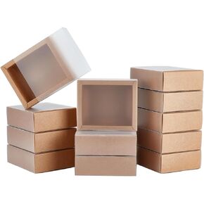 BENECREAT Kraft Paper Gift Boxes, Drawer Boxes with PVC Windows Cover for Party Favor Treats, Jewelry, Proposal Gift Packaging (Brown, 5x4x1.7)