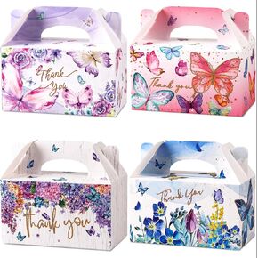 24 Pcs Butterfly Party Favors Gift Boxes Bulk, Butterfly Treat Boxes Goodie Box Candy Boxes Gable Boxes, Thank You Paper Boxes with Handles, Party Gift Bags for Butterfly Birthday Party Supplies