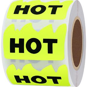 Hybsk 2 x 1-1/5 Inch Fluorescent Red Hot Flame Sticker HOT Imprint 500 Labels Per Roll (Fluorescent Red)