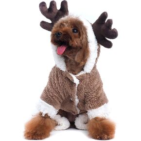 LUCKSTAR Dog Clothes - Pet Clothes Elk Costume Christmas Elk Moose Cool Cute Pet Cosplay Soft Warm Coral Fleece Pet Hoodie Coat Winter Clothing Jumpsuit for Christmas Party Gifts Pet Supplies (L)