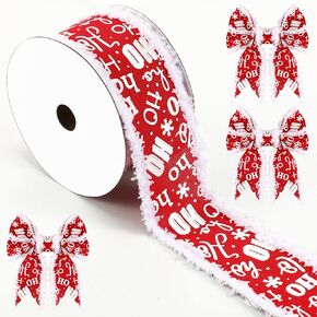 2.5 Inches x 10 Yards Christmas Ribbon Wired Red and White Striped Ribbon Christmas Tree Ribbon Santa Snowflake Wire Ribbon for Craft Gift Wrapping Garland Wreath Gift Baskets Ho Ho Faux Fur Trimmed