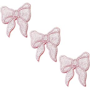 HHO Patch Set 3 Pieces. Mini Pink Bow Iron on Patches Ribbon Bow Cute Cartoon Applique Embroidered Stickers for T-Shirt Jeans Backpacks Families Clothing Hat DIY Applique
