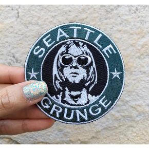 Seattle Grunge Cobain King of Grunge Patch Rock Band Embroidered Iron on Sew Emblem Badge Patches Applique for Backpacks, Jeans, Jackets, Hats, etc.
