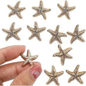 10PCS Starfish Shaped Shell Buttons, 0.79" x 0.79", Glittering Antiqued Alloy Ocean Seashells Decorative Metal Shank Accessories for DIY Handmade Sewing Jewelry (Yellow Color)