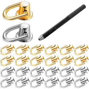 24 Pcs 360 Degree Rotatable Ball Post Head Buttons D Ring Stud Screw Metal Ring Head Buttons Rivets with Hole Punch for DIY Leather Craft Purse Decoration (Gold, Silver, Gun Color, Bronze)